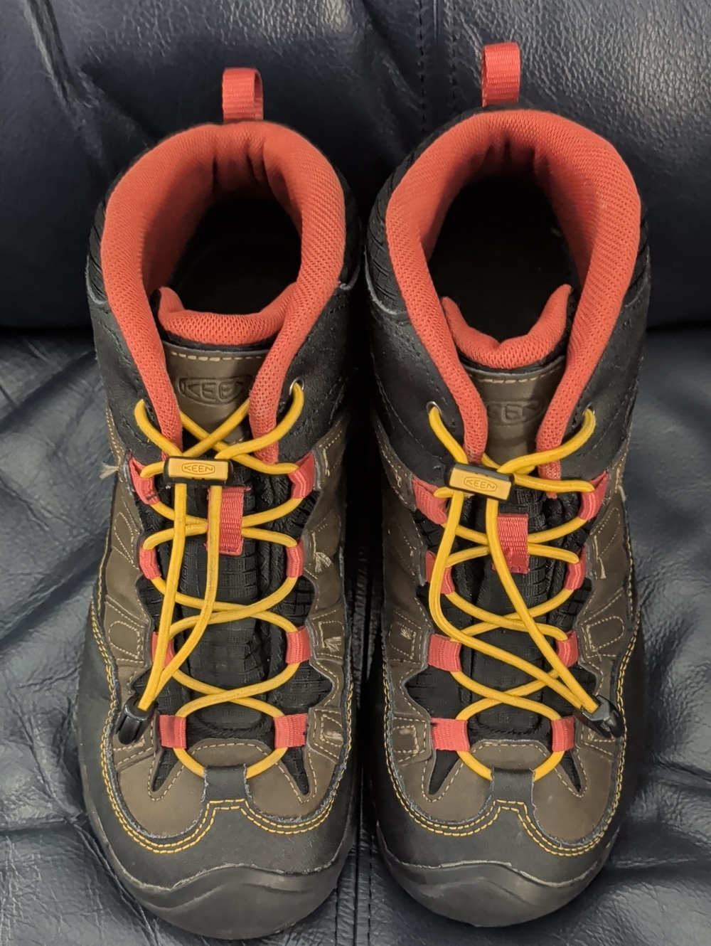 KEEN Kids Brown Boots with Yellow & Red Accents